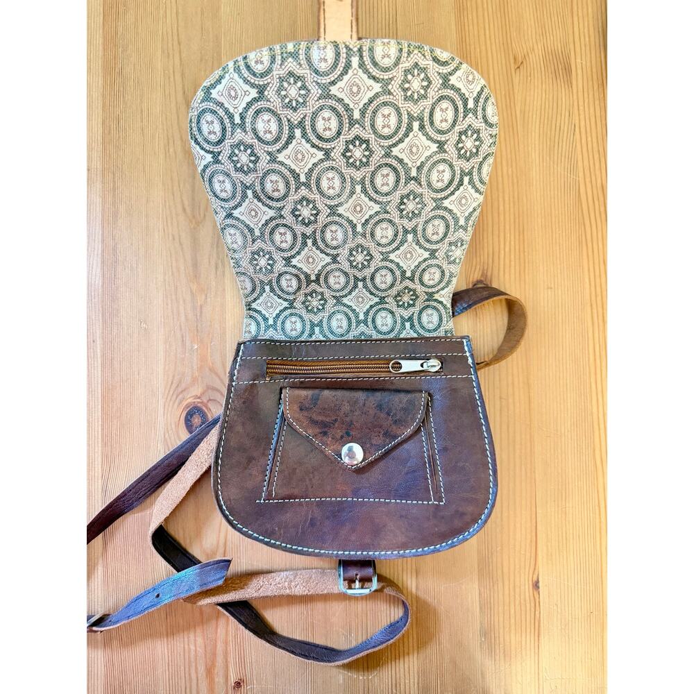 Vintage Tooled Leather Crossbody Brown Boho Saddle Bag Handmade Artisan Purse